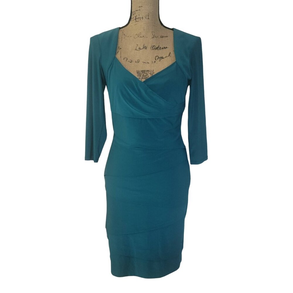 White House Black Market teal tiered jersey sheath dress size 8 - Picture 2 of 9